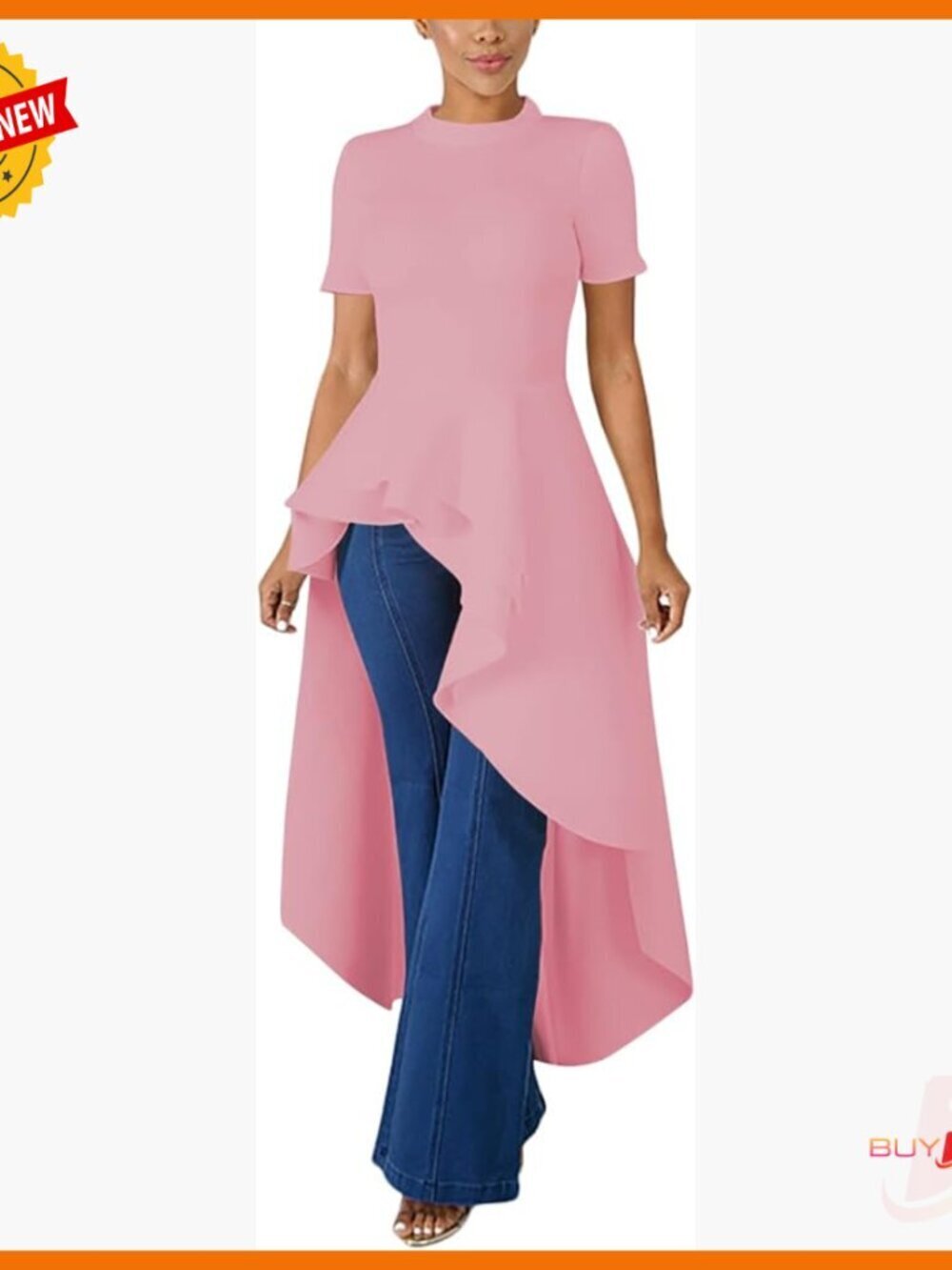 Women's High Low Ruffle Hem Asymmetrical Peplum Tunic Dress